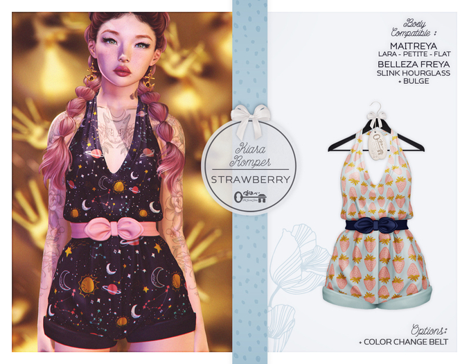 The Secret Store - Kiara Romper - Belleza Freya, Slink Hourglass, Maitreya Lara + Petite + Flat, Bulge - Strawberry
