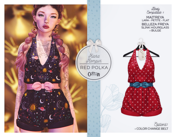 The Secret Store - Kiara Romper - Belleza Freya, Slink Hourglass, Maitreya Lara + Petite + Flat, Bulge - Red Polka