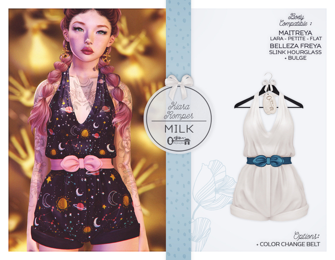 The Secret Store - Kiara Romper - Belleza Freya, Slink Hourglass, Maitreya Lara + Petite + Flat, Bulge - Milk