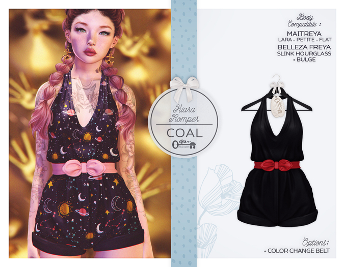 The Secret Store - Kiara Romper - Belleza Freya, Slink Hourglass, Maitreya Lara + Petite + Flat, Bulge - Coal