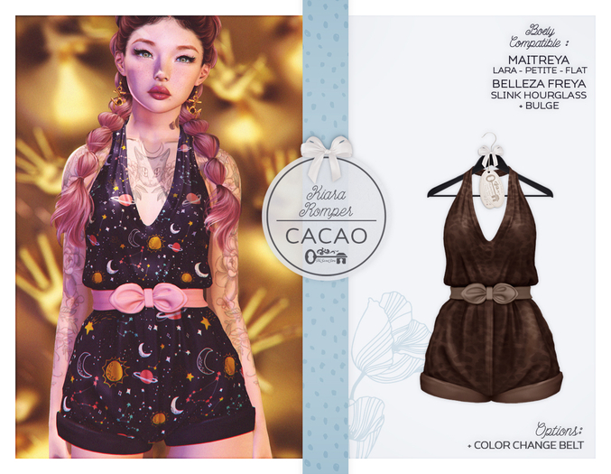 The Secret Store - Kiara Romper - Belleza Freya, Slink Hourglass, Maitreya Lara + Petite + Flat, Bulge - Cacao