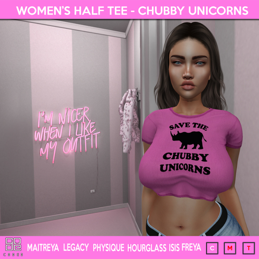 ..:: CODED ::.. Women's Half Tee (Chubby Unicorns)