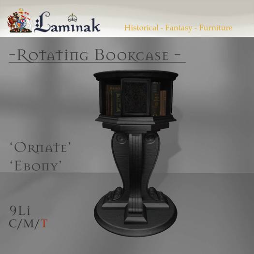 Laminak - Rotating Bookcase - Ornate Base - Gothic Ebony
