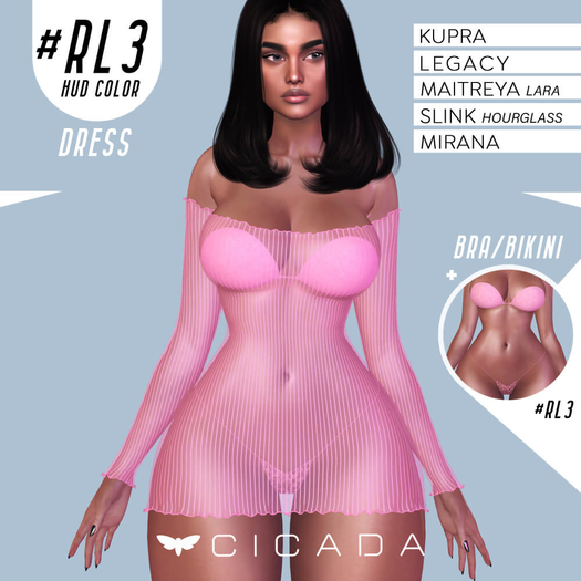 CICADA - Taranee dress (Pink) #RL3 for Kupra, Legacy, Maitreya ,Slink, Mirana