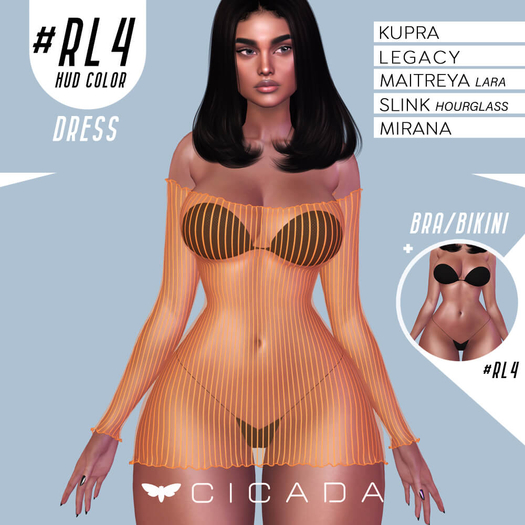 CICADA - Taranee dress (Orange) #RL4 for Kupra, Legacy, Maitreya ,Slink, Mirana