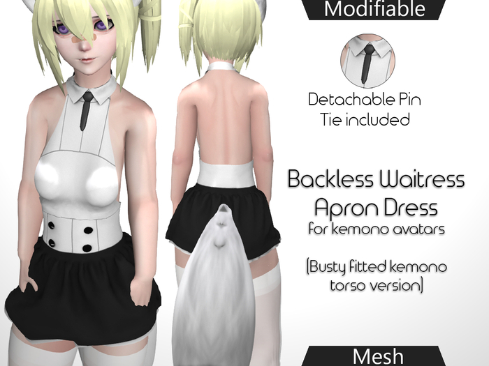 Fitted Kemono Torso Backless Waitress Apron Dress (Busty)