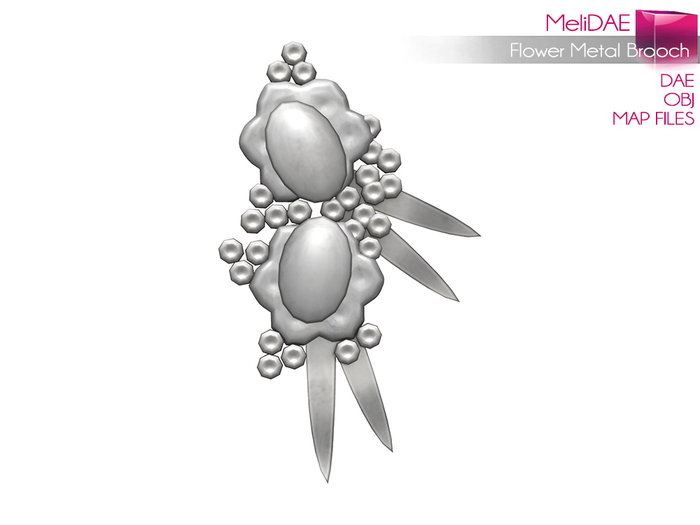 Dae, Obj, FBX, And Texture Files None Rigged Flower Metal Brooch