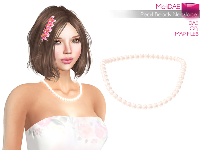 Dae, Obj, FBX, And Texture Files Single Strand Pearl Beads Necklace Non-Rigged