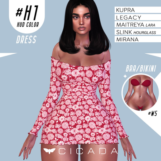 CICADA - Taranee Dress (Red) #H1 for Kupra, Legacy, Maitreya ,Slink, Mirana