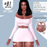 CICADA - Taranee top & skirt (White) #B1 for Kupra, Legacy, Maitreya ,Slink, Mirana
