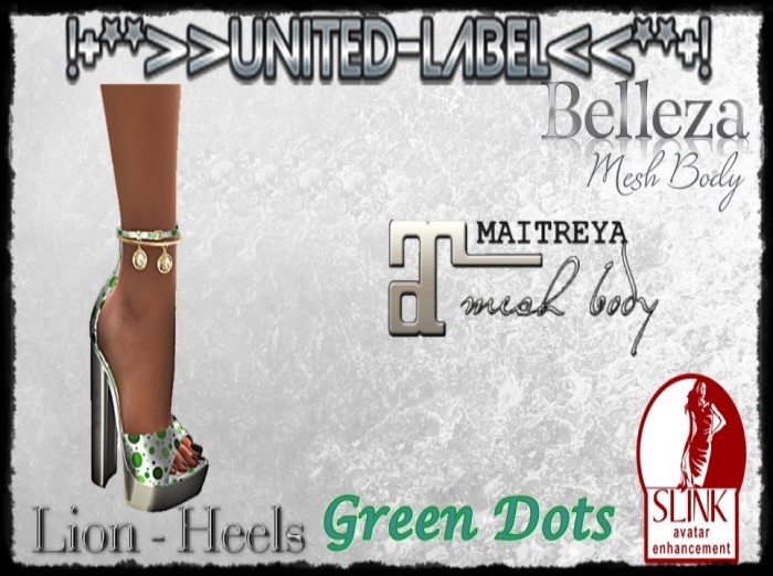 !+**>>uNiTeD-LaBeL<<**+! Lion Heels GREEN DOTS