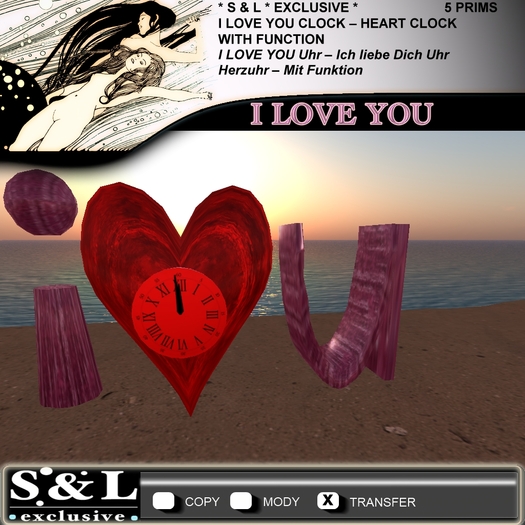* S & L * EXCLUSIVE * I LOVE YOU CLOCK – HEART CLOCK – WITH FUNCTION