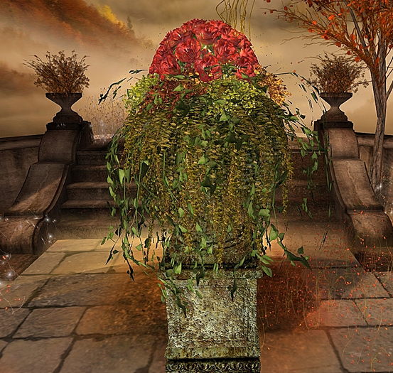 CJ Autumn Urn Planter dark - red Roses ~ c+m