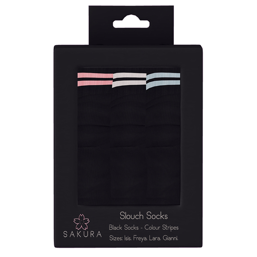{Sakura} Slouch Socks - Black/ColourStripes{ADDME}