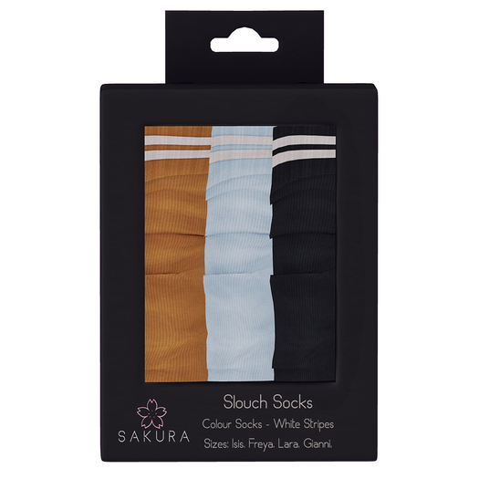 {Sakura} Slouch Socks - Colours/White Stripes {ADDME}