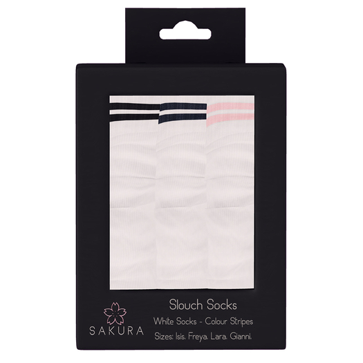 {Sakura} Slouch Socks - White/Colour Stripes{ADDME}
