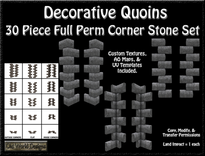 Decorative corner quoins set boxed