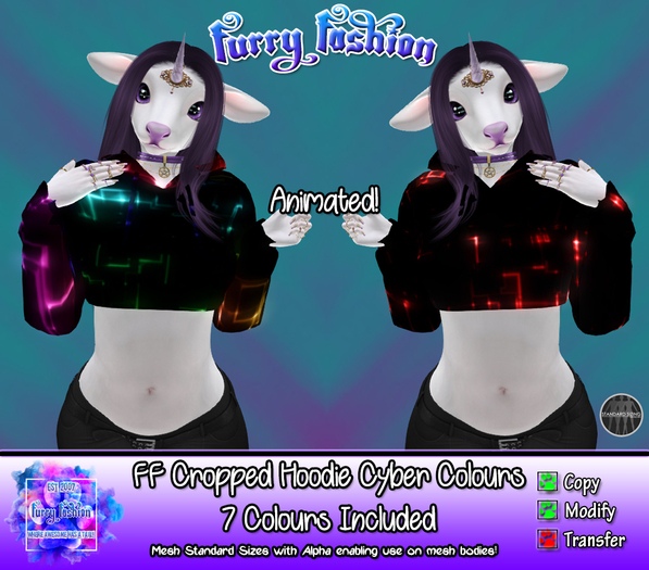 ~FF~ Cropped Hoodie Cyber Rainbow
