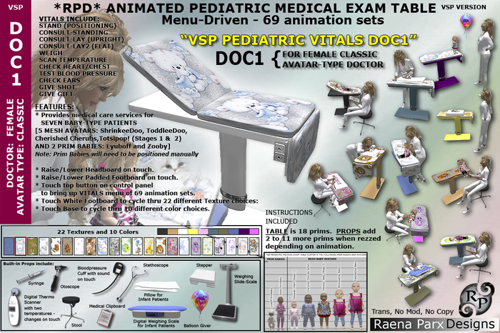 VSP PEDIATRIC (DOC1) MEDICAL EXAM TABLE - VITALS - DOC1 (FOR CLASSIC FEMALE DOCTOR) - RPD