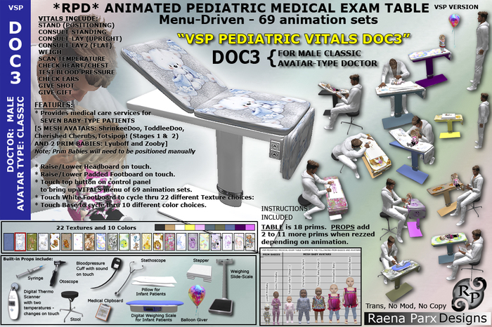 VSP PEDIATRIC (DOC3) MEDICAL EXAM TABLE - VITALS - DOC3 (FOR CLASSIC MALE DOCTOR) - RPD