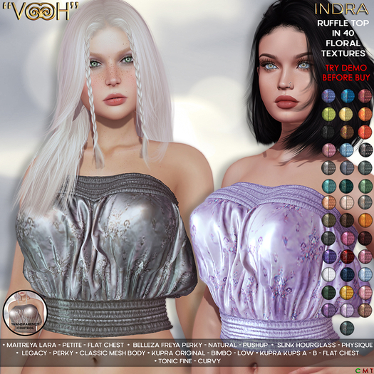 " VOOH " INDRA RUFFLE TOP 40 FLORAL COLORS – 17 SIZES