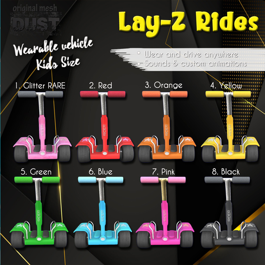 Second Life Marketplace - 1DUST: Lay-Z Ride GLITTER [KID] [add] RARE