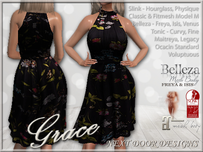 Grace Black Floral - Belleza Venus Isis Freya Legacy Maitreya, Slink Hourglass Physique Voluptuous Tonic Curvy Fine