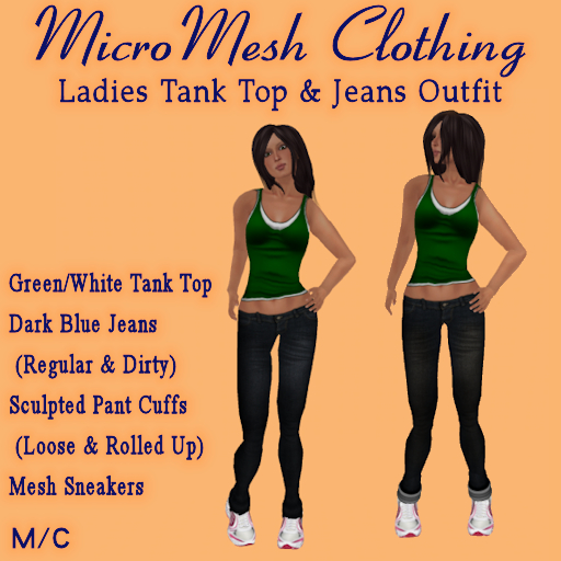 Ladies Green/White Tank Top and Jeans Outfit (Micro Avatars)