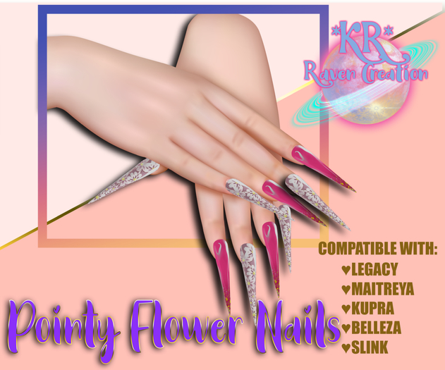 *KR* POINTY NAILS FLOWERS (WEAR ME)