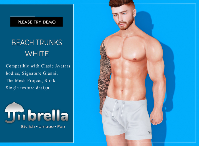 UMbreLLa - White Beach Trunks SIGNATURE/SLINK/TMP CLASSIC