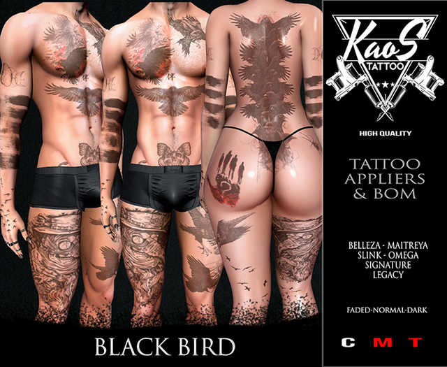 KAOS BLACK BIRD TATTOO