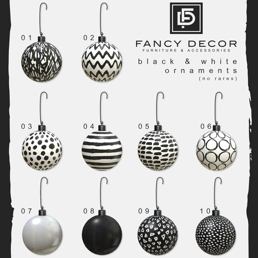 Fancy Decor: Black & White Ornaments (full set copy/mod)