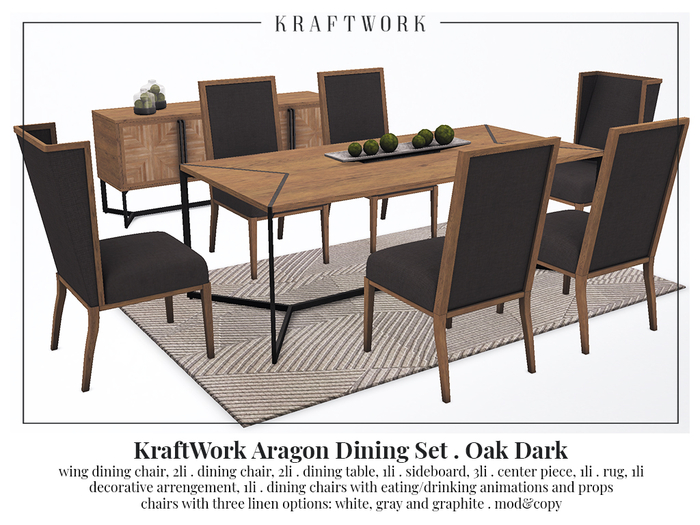 KraftWork Aragon Dining Set Oak Dark  (Add Me)