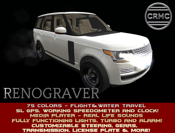 CRMC - RENOGRAVER - 75 COLORS/FLIGHT/WATER TRAVEL/GPS/MEDIA PLAYER/WORKING LIGHTS/RL SOUNDS/CLOCK/SPEEDOMETER&MUCH MORE!