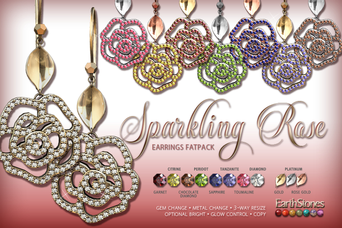 EarthStones Sparkling Rose Earrings ~ Fatpack