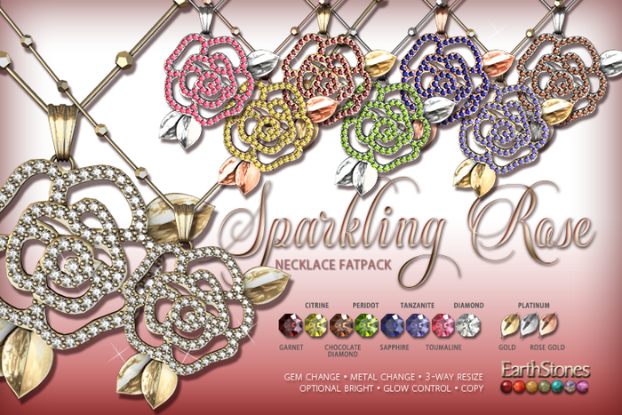 EarthStones Sparkling Rose Necklace ~ Fatpack