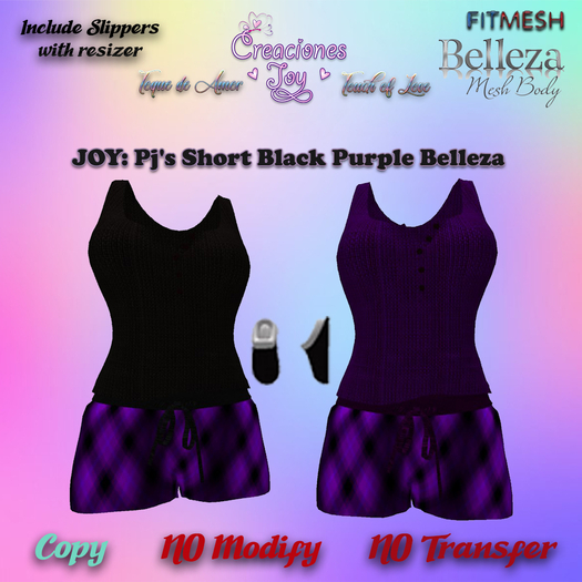 JOY: BELLEZA PJ'S SHORT BLACK PURPLE