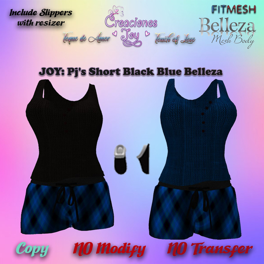 JOY: BELLEZA PJ'S SHORT BLACK BLUE