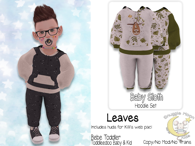 {SMK} Baby Sloth | Hoodie Set | Leaves 
