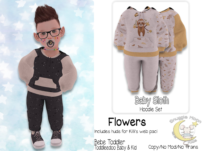 {SMK} Baby Sloth | Hoodie Set | Flowers