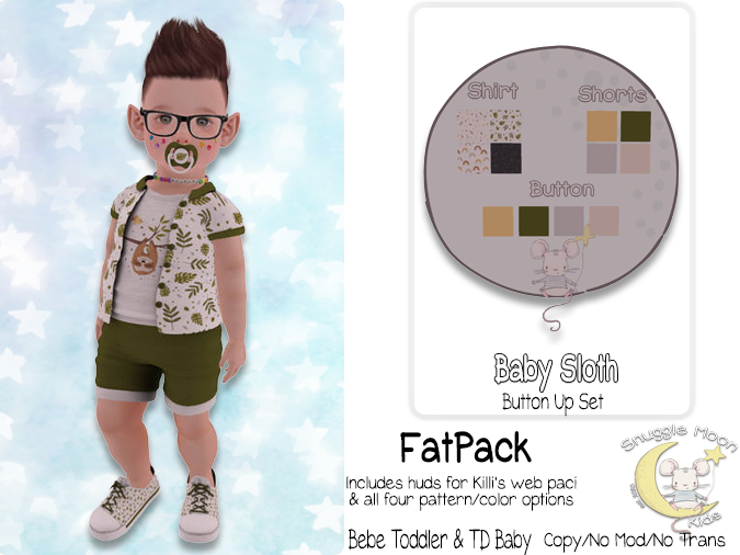 {SMK} Baby Sloth | Button Up Set | FATPACK 