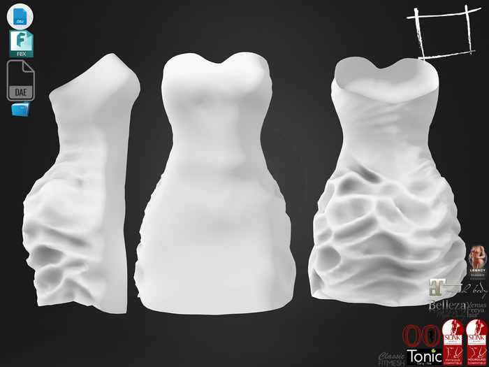 Dae Obj FBX For Cruched Back Strapless Mini Dress Slink, Maitreya, Belleza, Tonic, Legacy, Ocacin