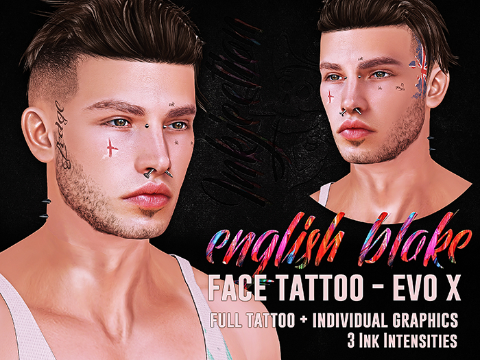 INKJECTION / Lel Evo X BOM Face Tattoo / English Bloke Lelutka Evolution X / Male Men Men's Face Tattoo