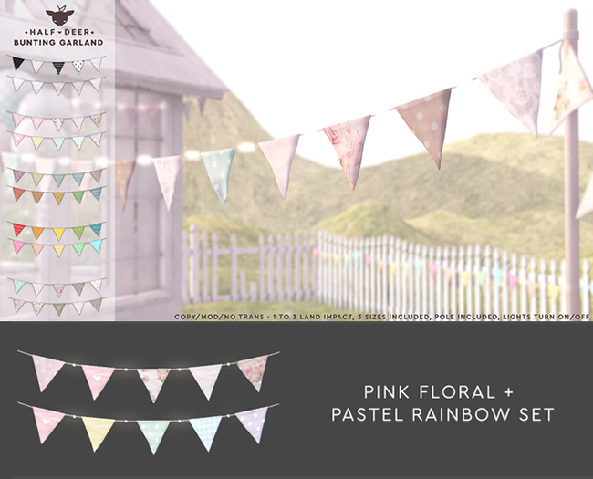 +Half-Deer+ Bunting Garland [Pink Floral + Pastel Rainbow]