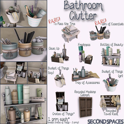 Second Spaces - Bathroom Clutter - jars of essentials RARE