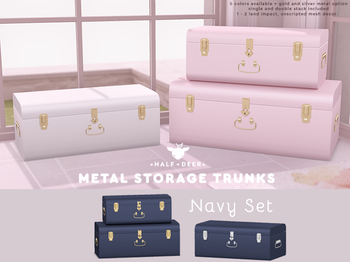 +Half-Deer+ Metal Storage Trunks [Navy Set]