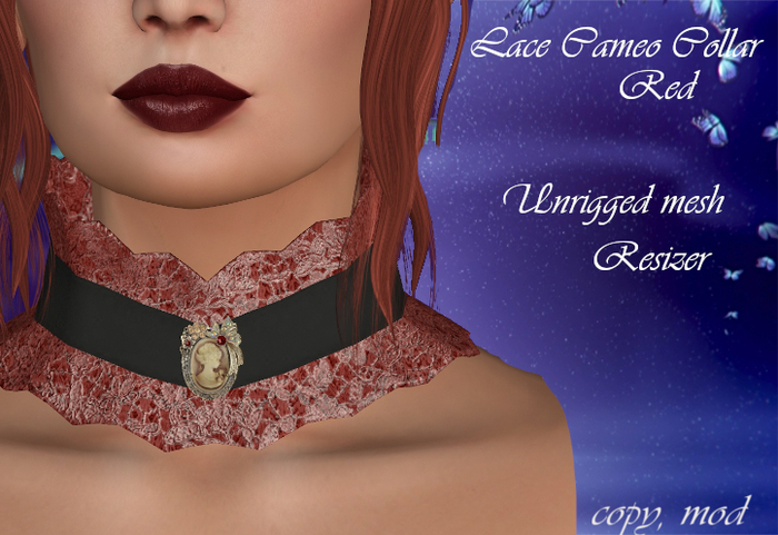 Lace Cameo Collar Red