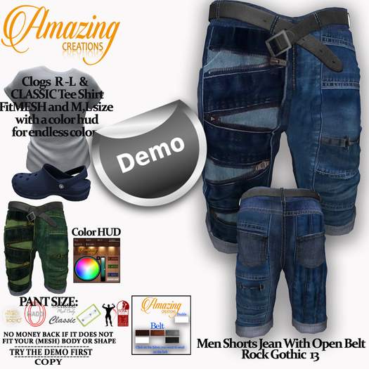 AmAzInG CrEaTiOnS Men Shorts Jean With Open Belt R G Demo 13
