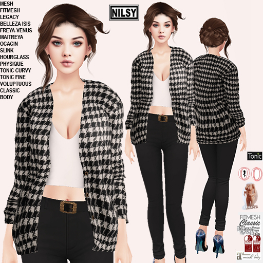 B&W TWEED JACKET&LEGGINGS,CLASSIC&MESH BODY