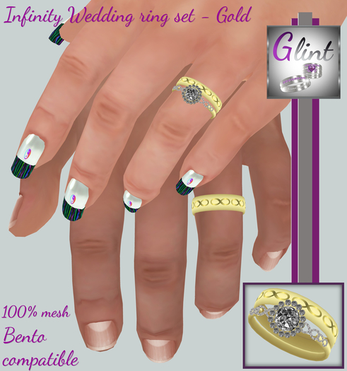 .:Glint:. Gold Infinity wedding ring set Boxed